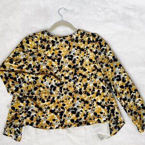 H & M Black and Yellow Print Split Back Women's Blouse Top Size 2